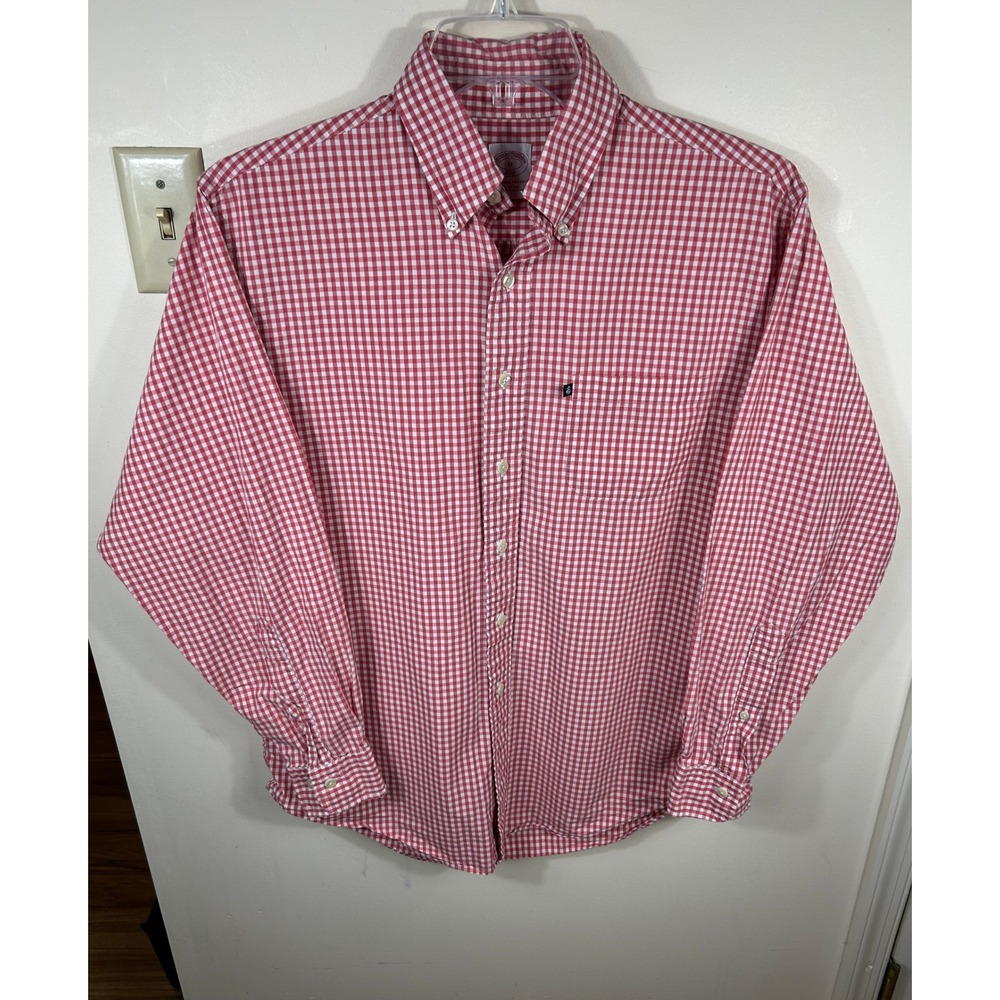 Brooks Brothers Button Down Mens M Pink Gingham 346 Cotton L/S Shirt Preppy LOGO